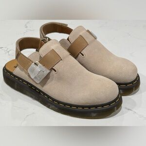Dr. Martens Airwair Jorge II Suede Leather Pale Beige Sling Back Mules Sz 12 New